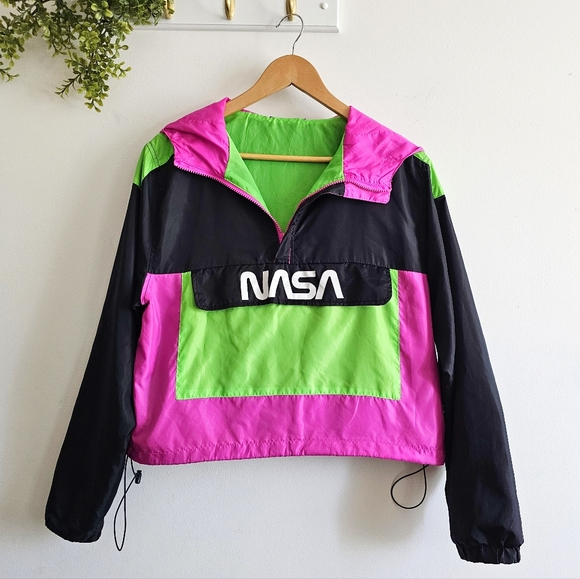 Chemistry Jackets & Blazers - NASA Pink Green Neon Colorblock Windbreaker Pullover by Chemistry – Size L